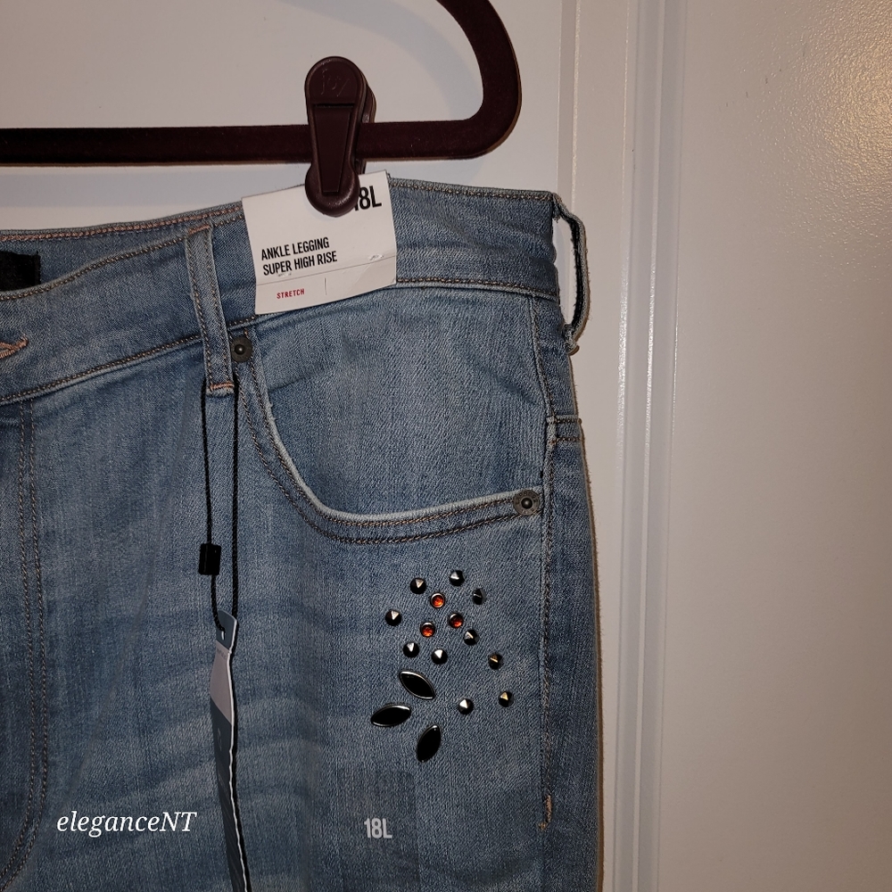 Express Light Blue wash Stretch Ankle legging Super High rise Jeans Sz: 18 L NWT - Picture 2 of 11